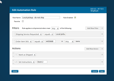 Shipping automation rule mark as shipped