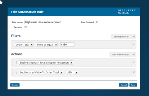 shipping automation rule enable total shipping protection insurance