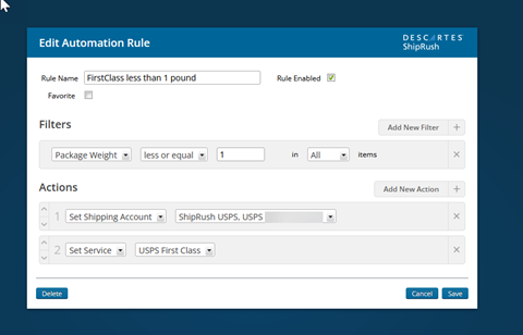 shipping automation rule set service level