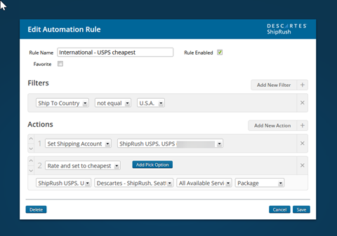 shipping automation rule set carrier shipping account