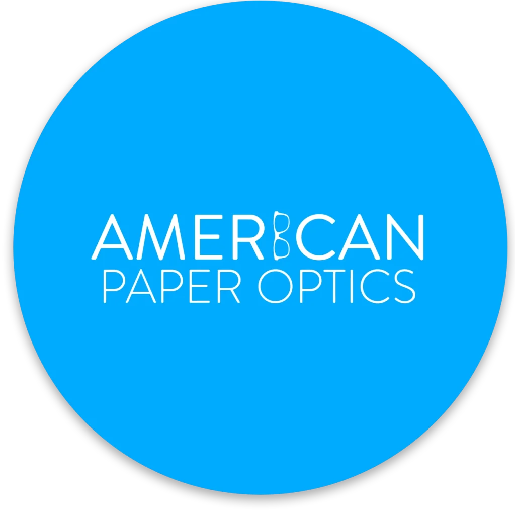 American Paper Optics logo on a blue background