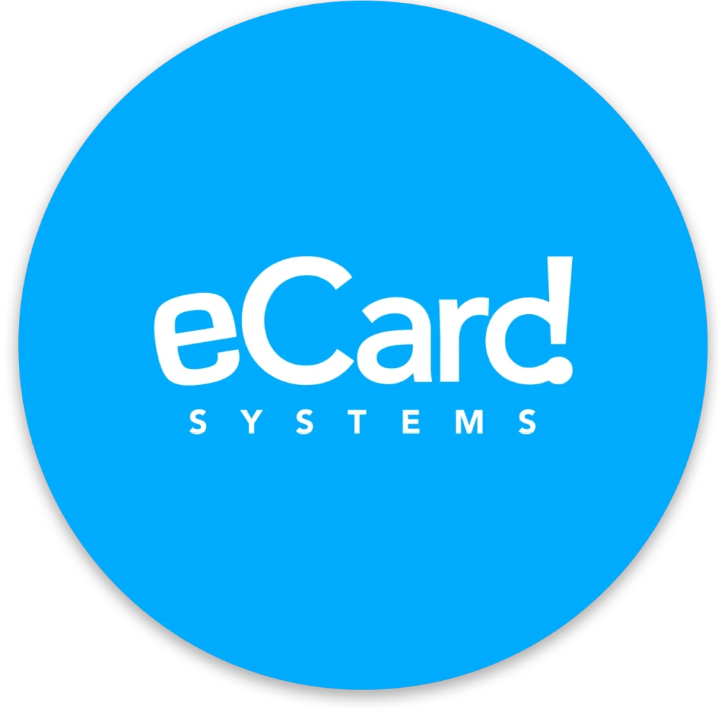 eCard Systems logo on a blue background