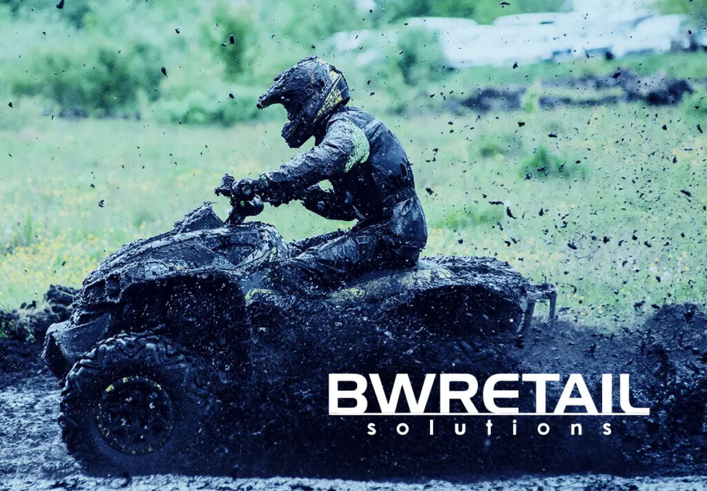 BW Retail Solutions logo with a power sports vehicle racing through mud representing faster pick pack ship for ecommerce logistics