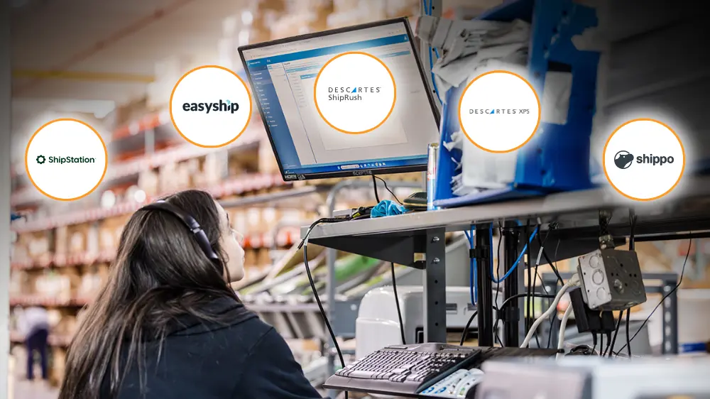 Ship station worker considering the five best ecommerce shipping solutions for better warehouse throughput: shipstation, easyship, descartes shiprush, descartes xps ship, and shippo